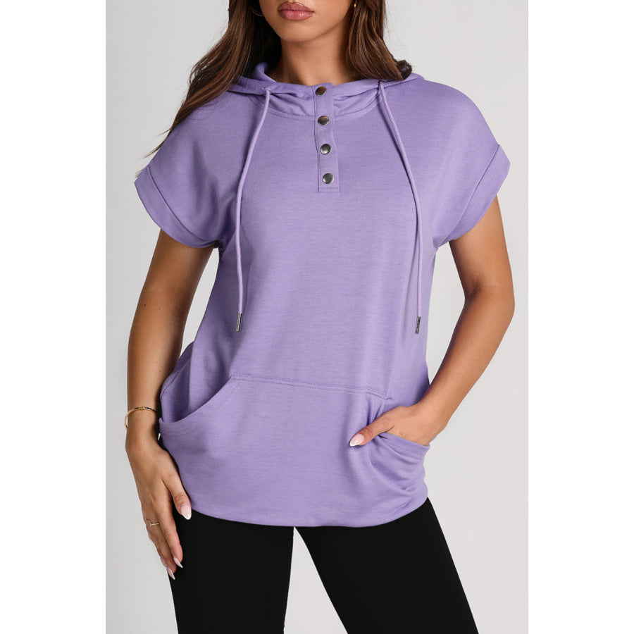 Drawstring Quarter Snap Cap Sleeve Hoodie Apparel and Accessories