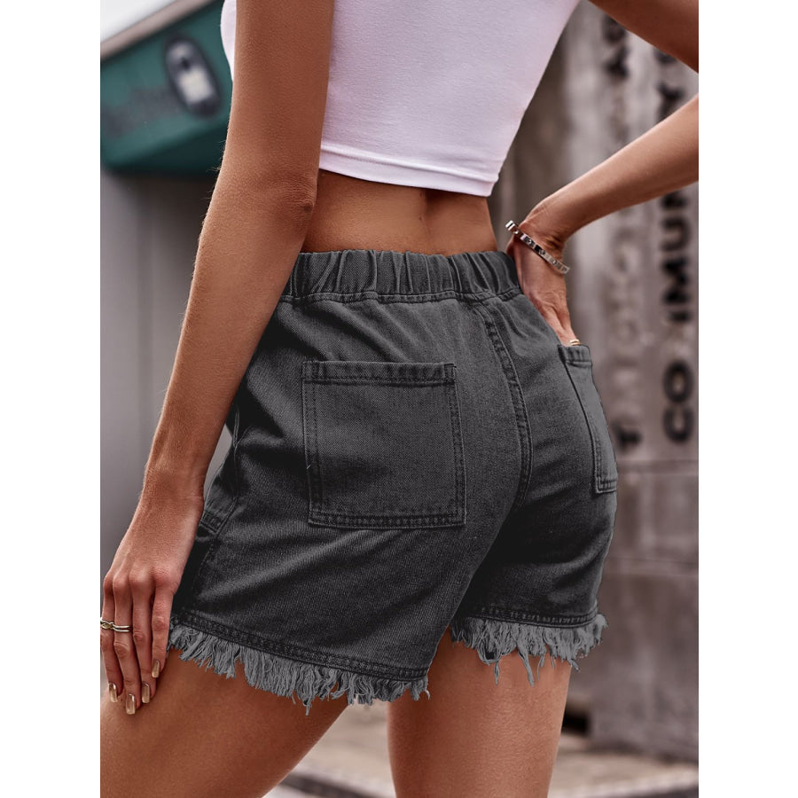 Drawstring Raw Hem Denim Shorts