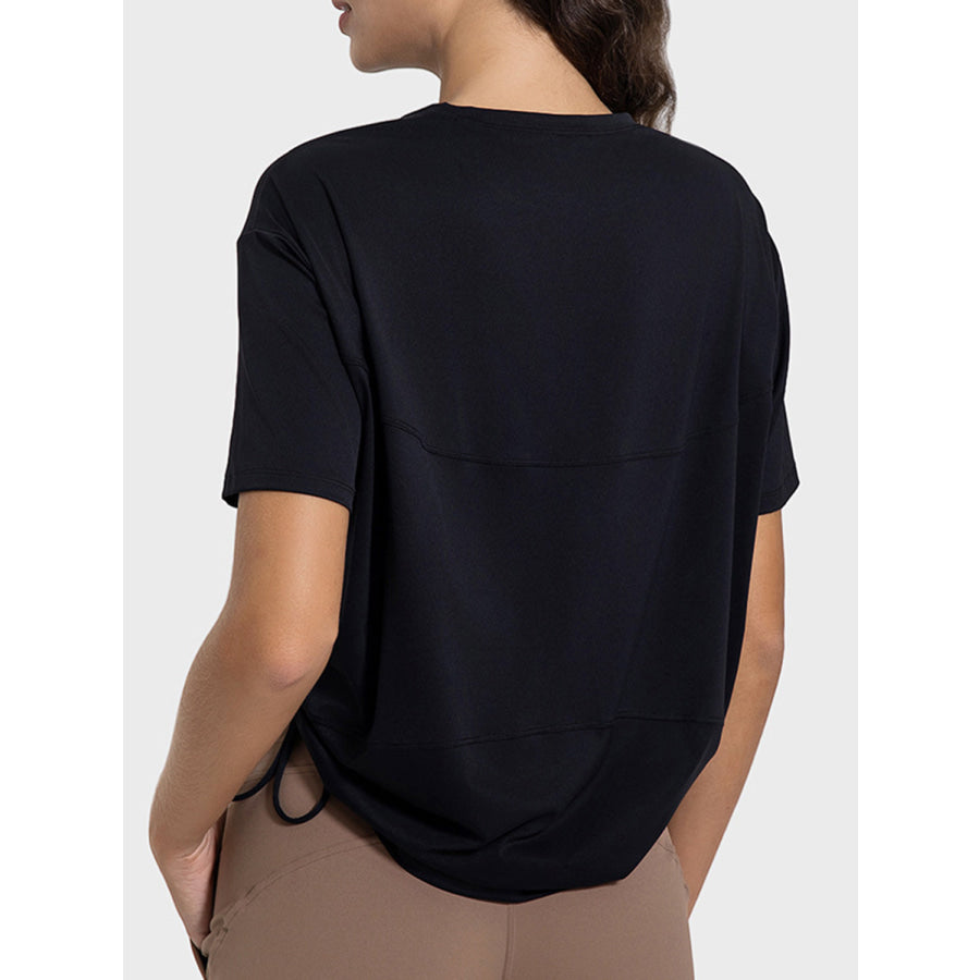 Drawstring Round Neck Short Sleeve Active T-Shirt Apparel and Accessories