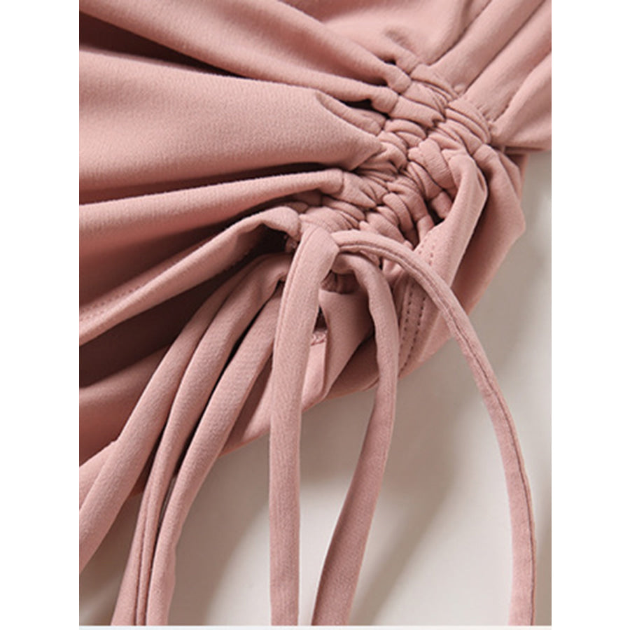 Drawstring Round Neck Short Sleeve Active T-Shirt Apparel and Accessories