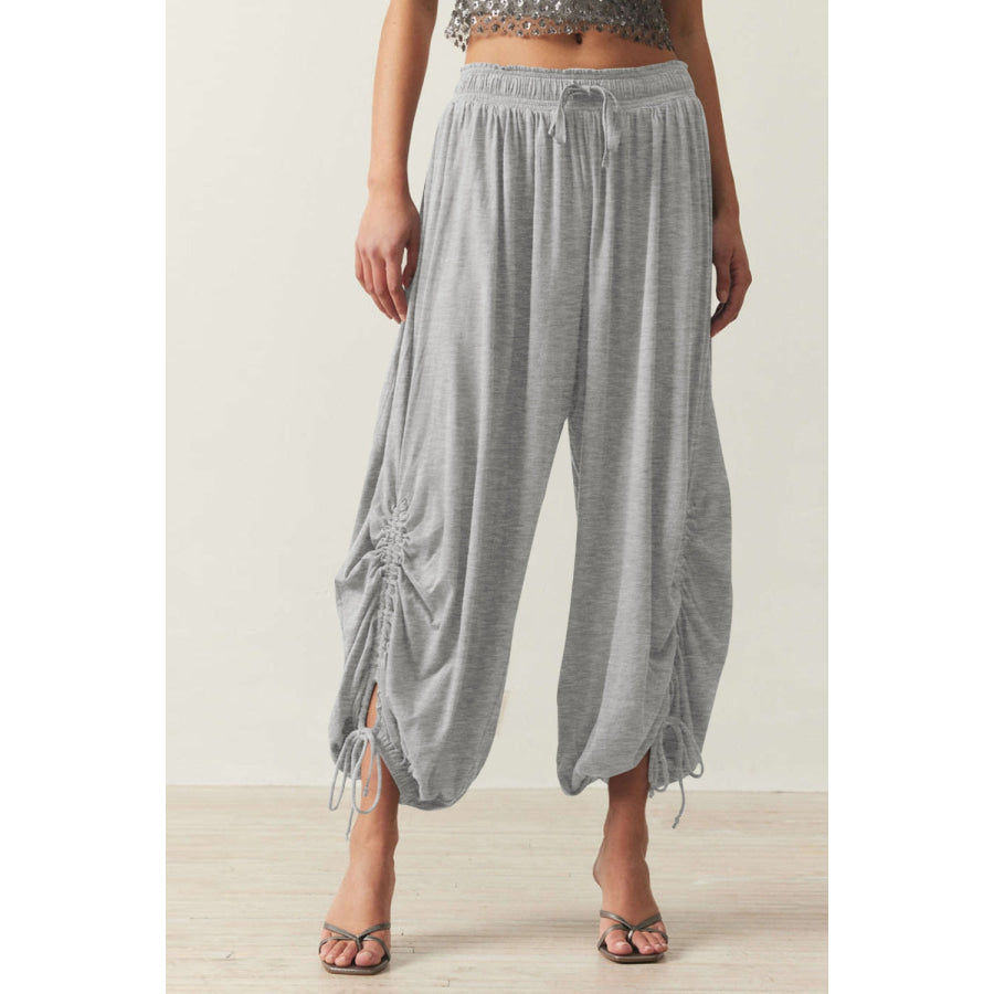 Drawstring Ruched Pants Gray / S Apparel and Accessories