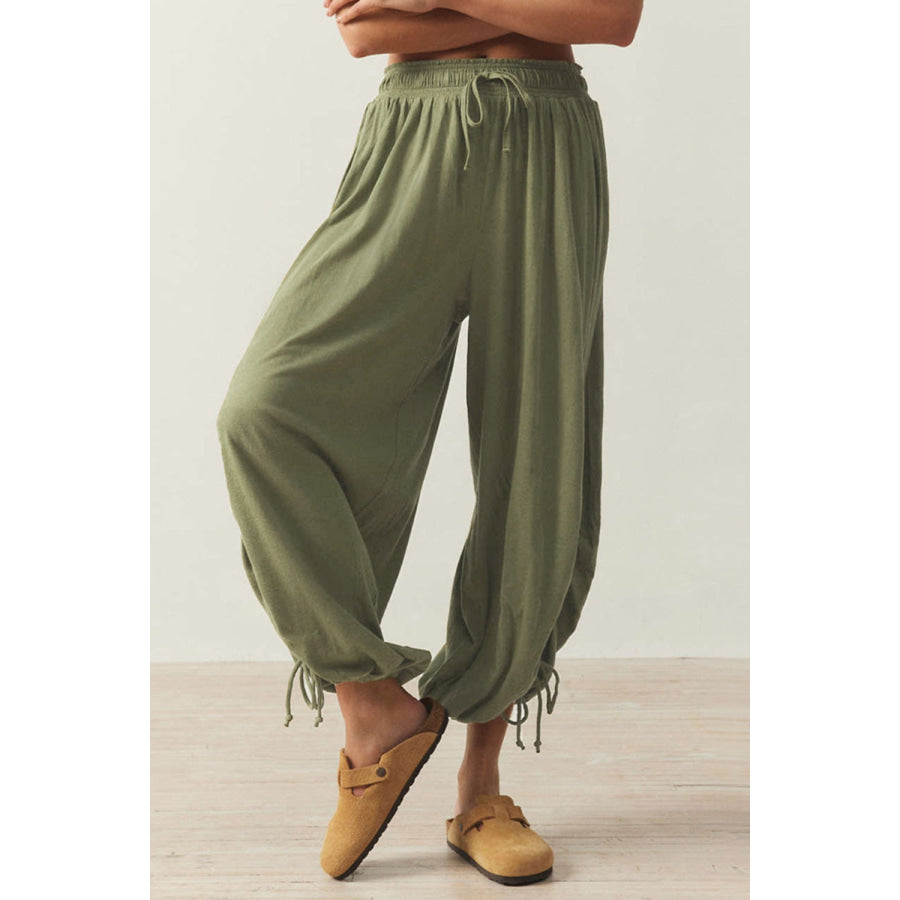 Drawstring Ruched Pants Matcha Green / S Apparel and Accessories