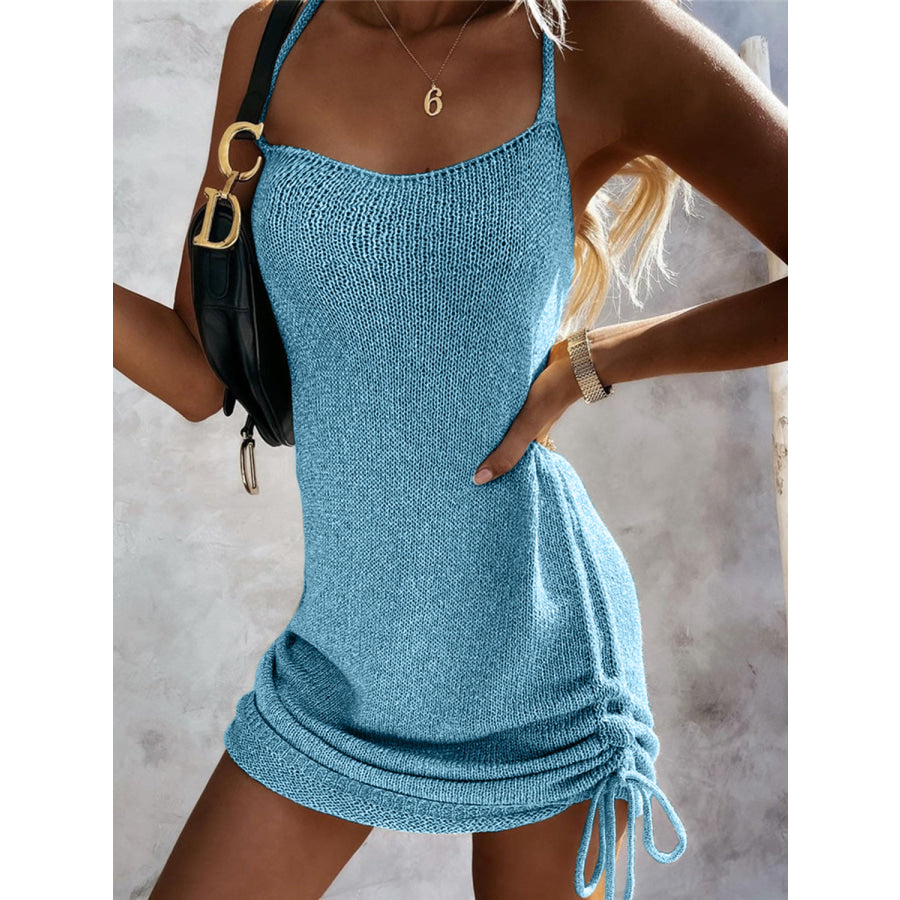 Drawstring Scoop Neck Spaghetti Strap Knit Dress Apparel and Accessories