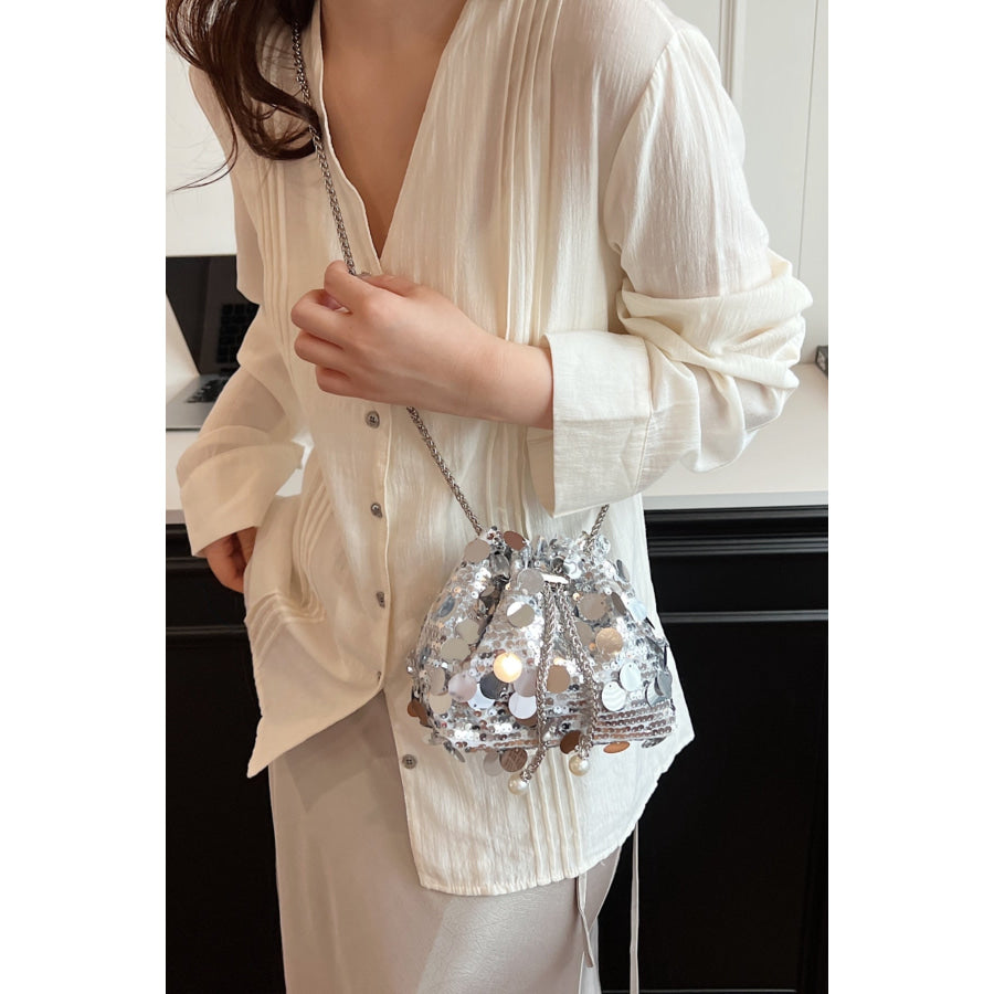 Drawstring Sequin Crossbody Bag Apparel and Accessories