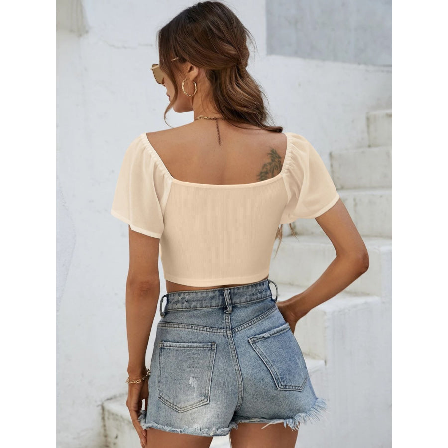 Drawstring Short Sleeve Crop Top Apparel and Accessories