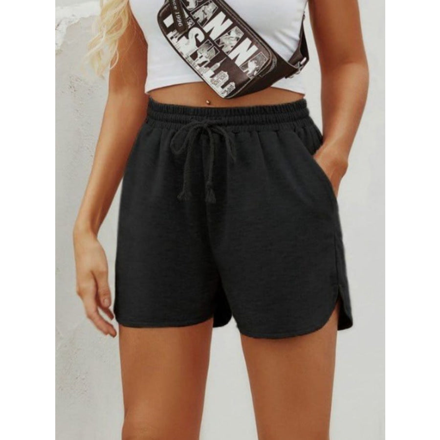 Drawstring Shorts with Pockets Black / S Apparel and Accessories
