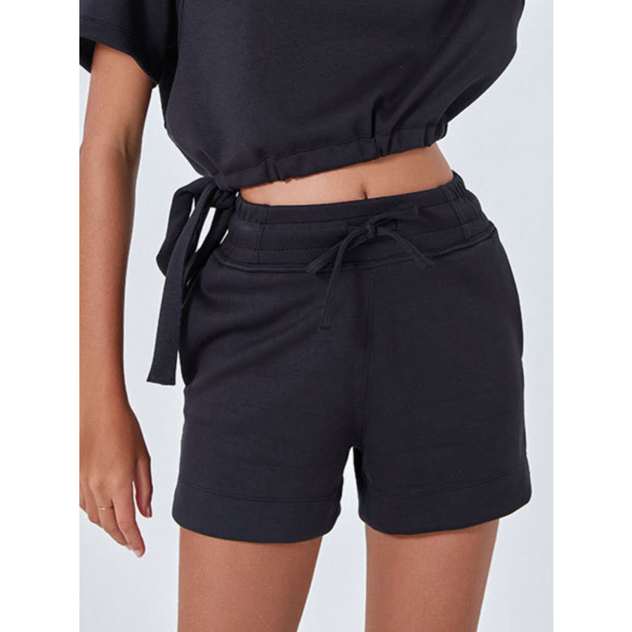 Drawstring Solid Color Shorts with Pockets Black / S Apparel and Accessories