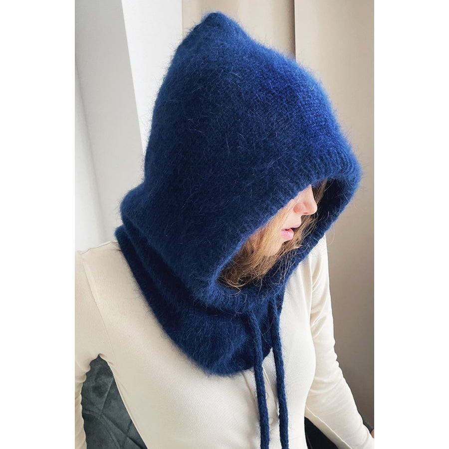 Drawstring Solid Color Thermal Knit Hat Apparel and Accessories