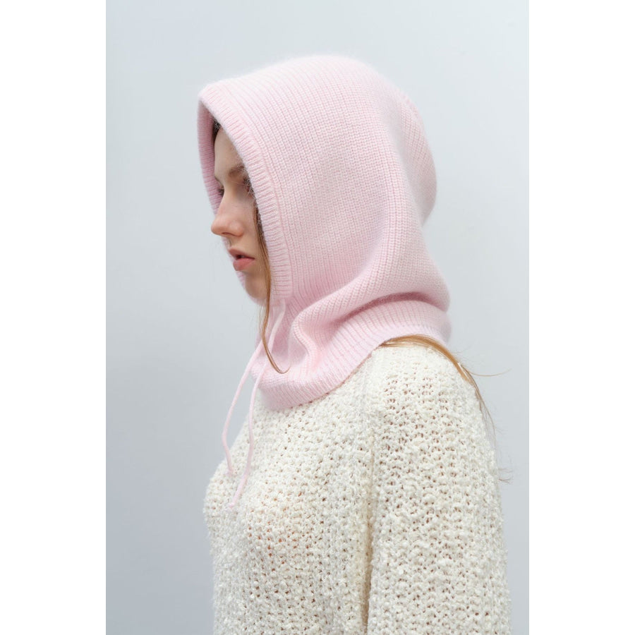 Drawstring Solid Color Thermal Knit Hat Blush Pink / One Size Apparel and Accessories