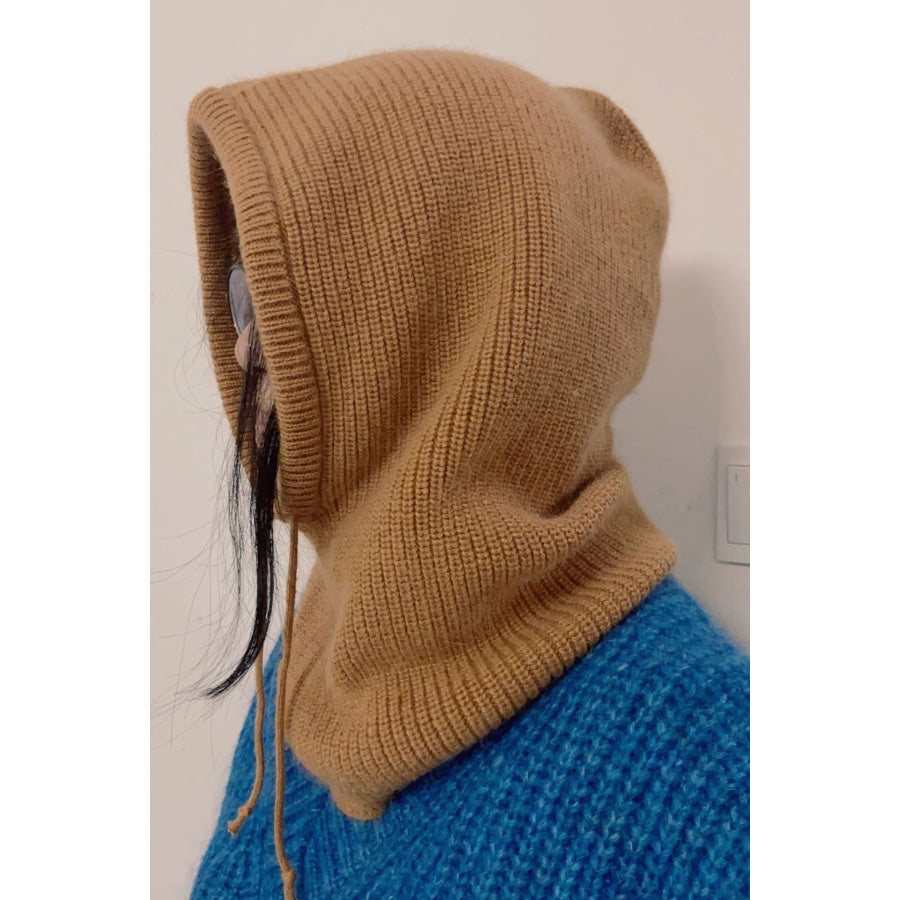 Drawstring Solid Color Thermal Knit Hat Caramel / One Size Apparel and Accessories