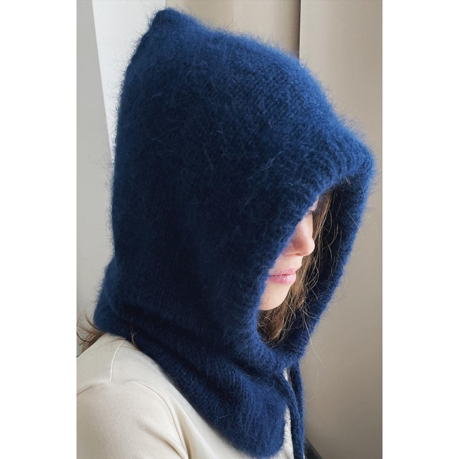 Drawstring Solid Color Thermal Knit Hat Black / One Size Apparel and Accessories