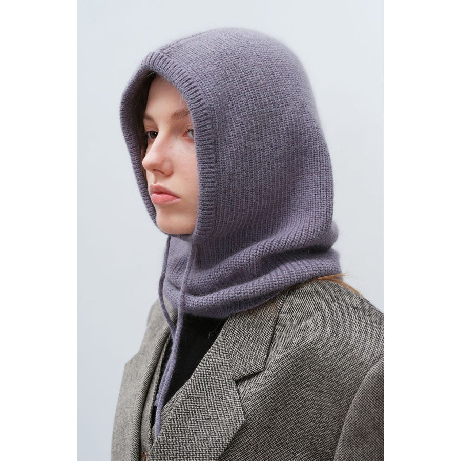 Drawstring Solid Color Thermal Knit Hat Dark Gray / One Size Apparel and Accessories