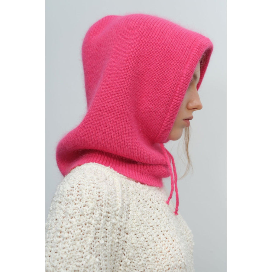Drawstring Solid Color Thermal Knit Hat Hot Pink / One Size Apparel and Accessories