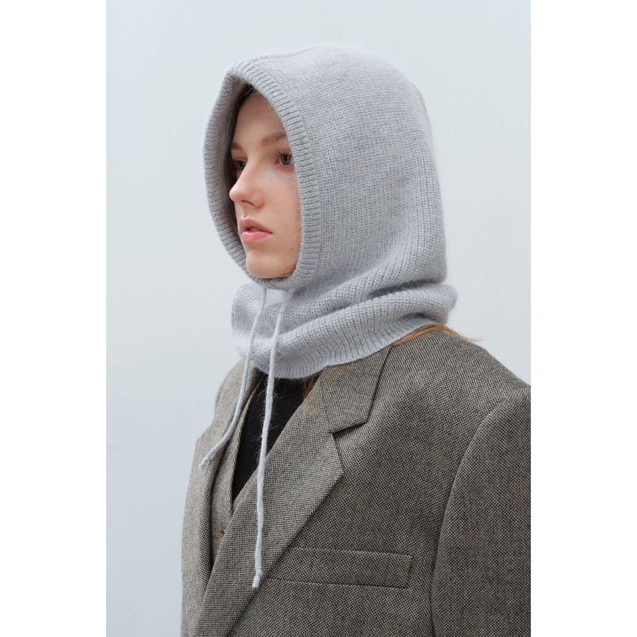 Drawstring Solid Color Thermal Knit Hat Light Gray / One Size Apparel and Accessories
