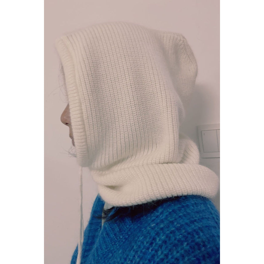 Drawstring Solid Color Thermal Knit Hat White / One Size Apparel and Accessories