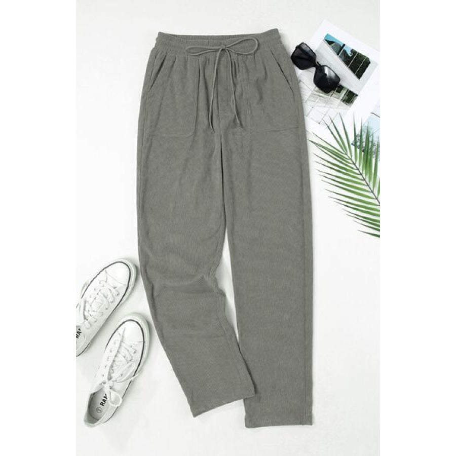 Drawstring Straight Pants with Pockets Apparel and Accessories