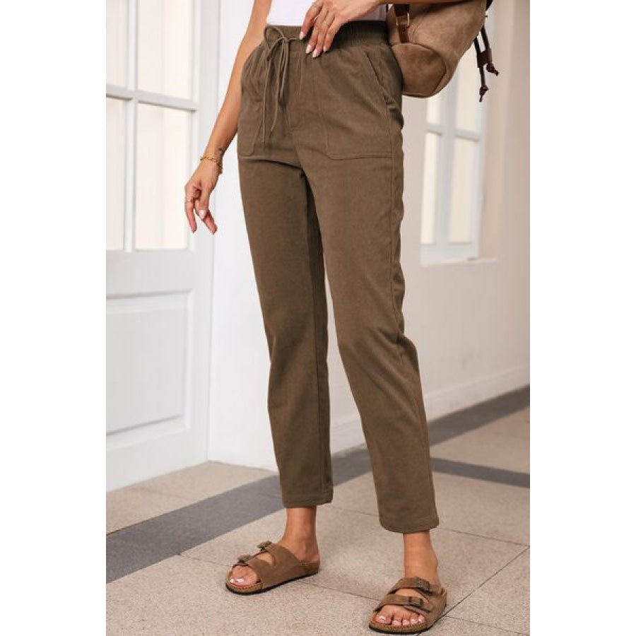 Drawstring Straight Pants with Pockets Apparel and Accessories