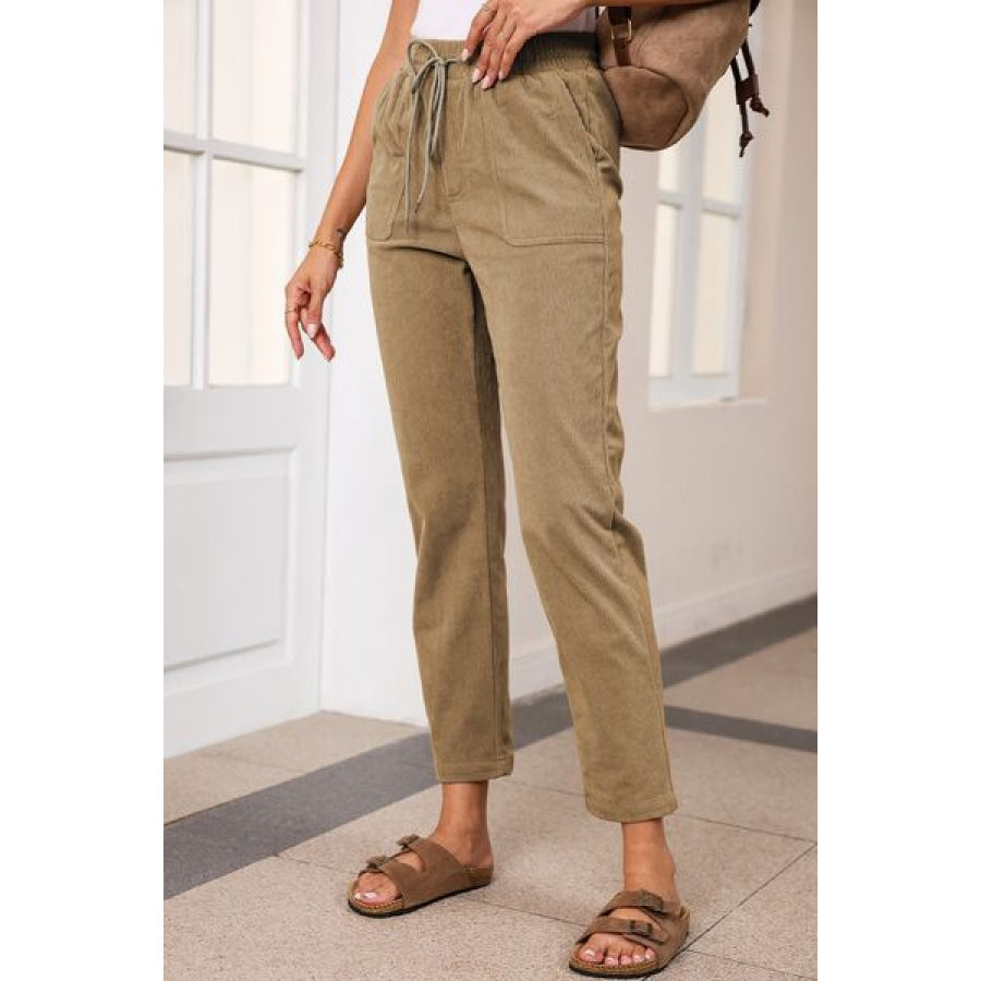 Drawstring Straight Pants with Pockets Apparel and Accessories