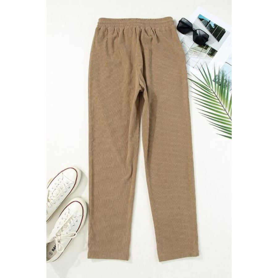Drawstring Straight Pants with Pockets Apparel and Accessories