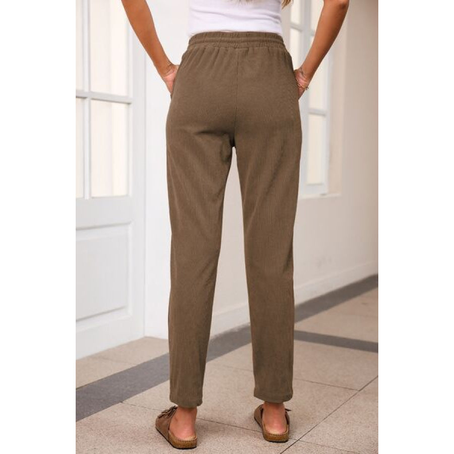Drawstring Straight Pants with Pockets Apparel and Accessories