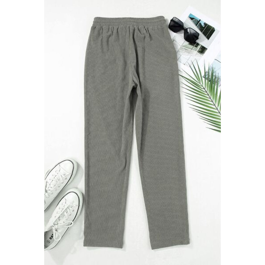Drawstring Straight Pants with Pockets Apparel and Accessories