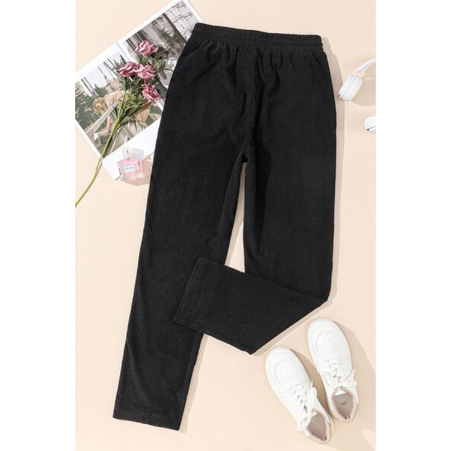 Drawstring Straight Pants with Pockets Apparel and Accessories