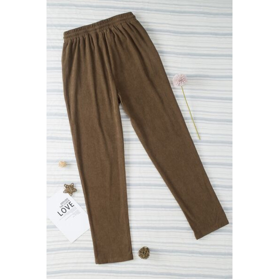 Drawstring Straight Pants with Pockets Apparel and Accessories