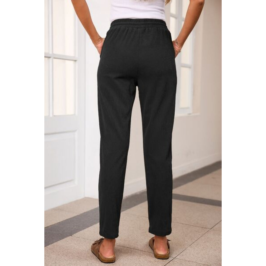 Drawstring Straight Pants with Pockets Apparel and Accessories