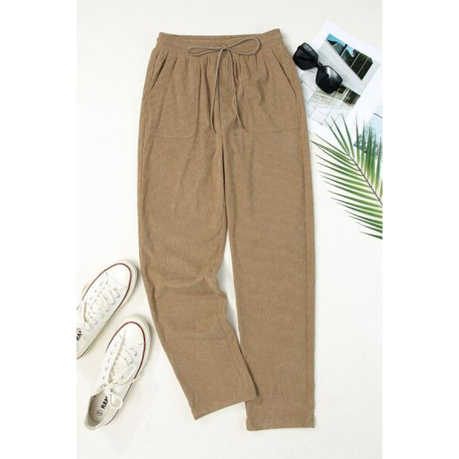 Drawstring Straight Pants with Pockets Apparel and Accessories