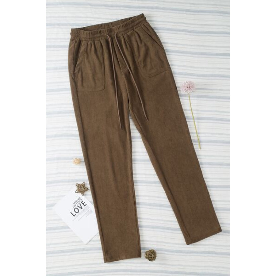 Drawstring Straight Pants with Pockets Apparel and Accessories