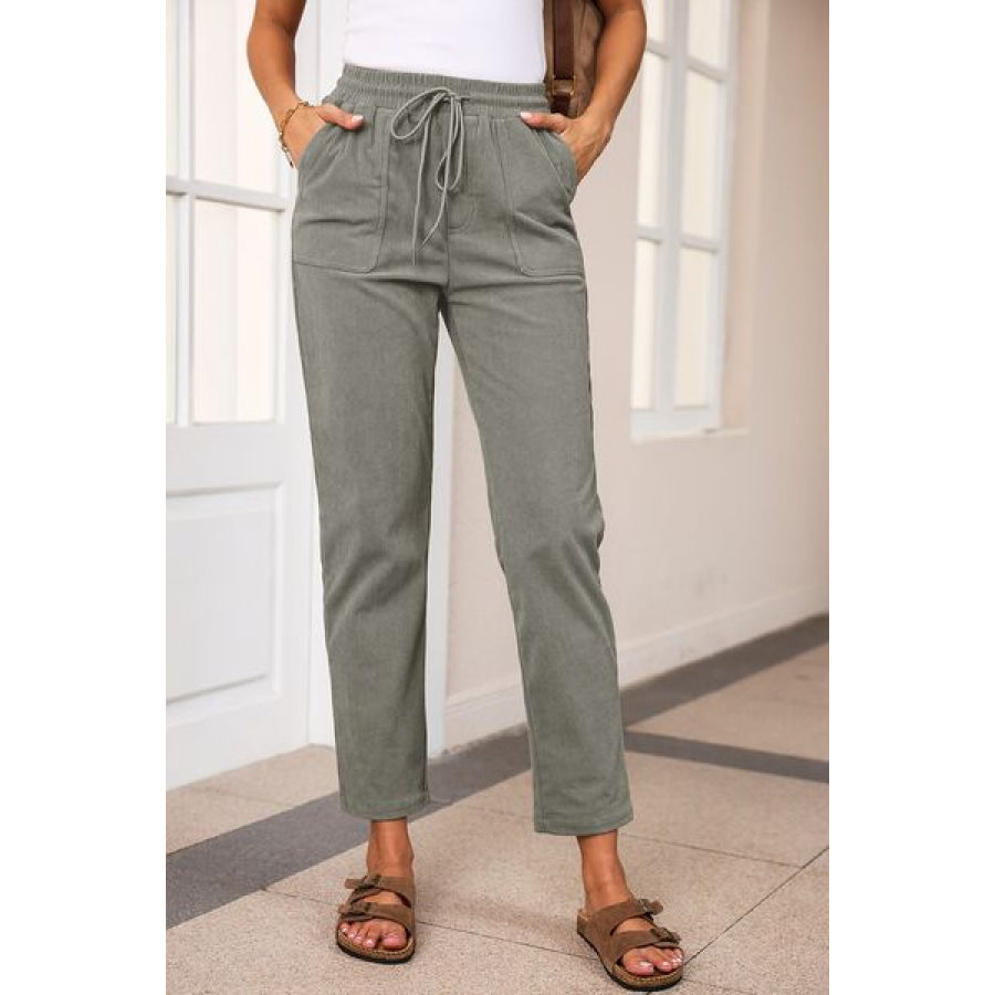 Drawstring Straight Pants with Pockets Charcoal / S Apparel and Accessories