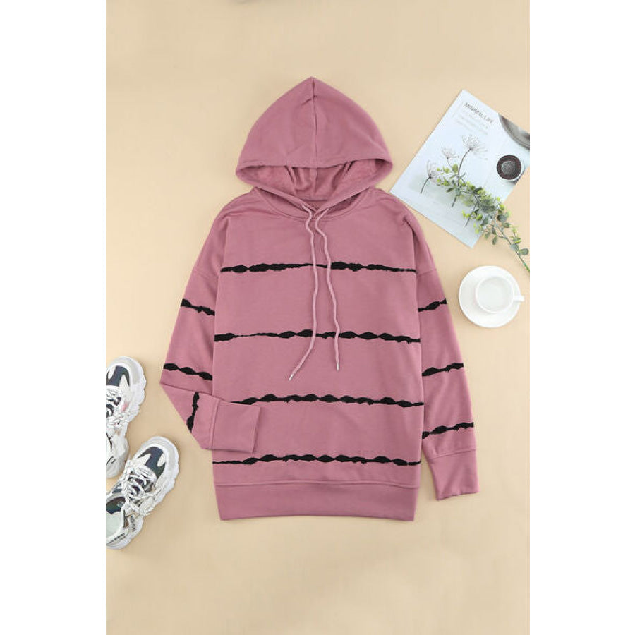 Drawstring Striped Dropped Shoulder Hoodie Apparel and Accessories