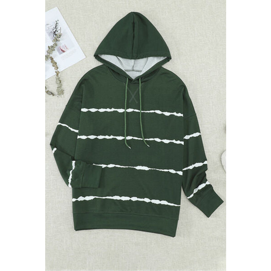 Drawstring Striped Dropped Shoulder Hoodie Apparel and Accessories