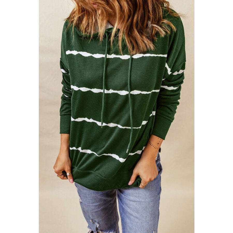 Drawstring Striped Dropped Shoulder Hoodie Apparel and Accessories