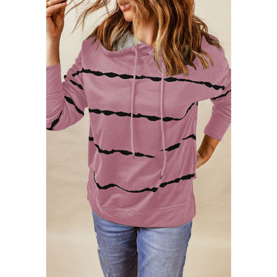 Drawstring Striped Dropped Shoulder Hoodie Apparel and Accessories