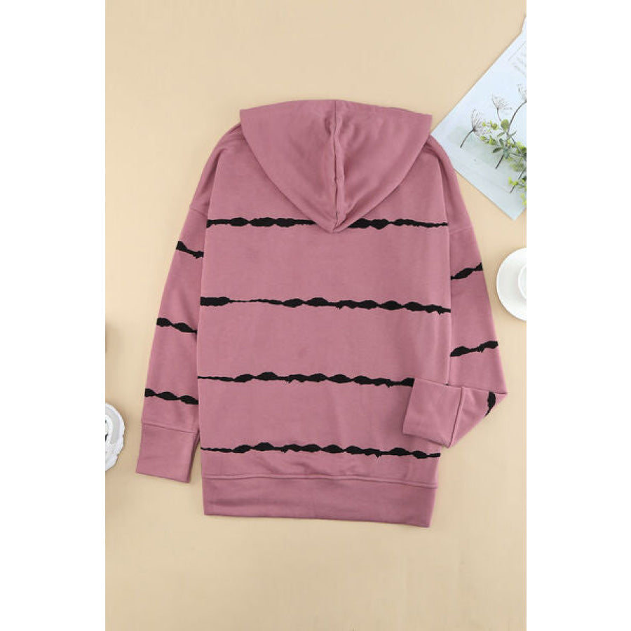 Drawstring Striped Dropped Shoulder Hoodie Apparel and Accessories