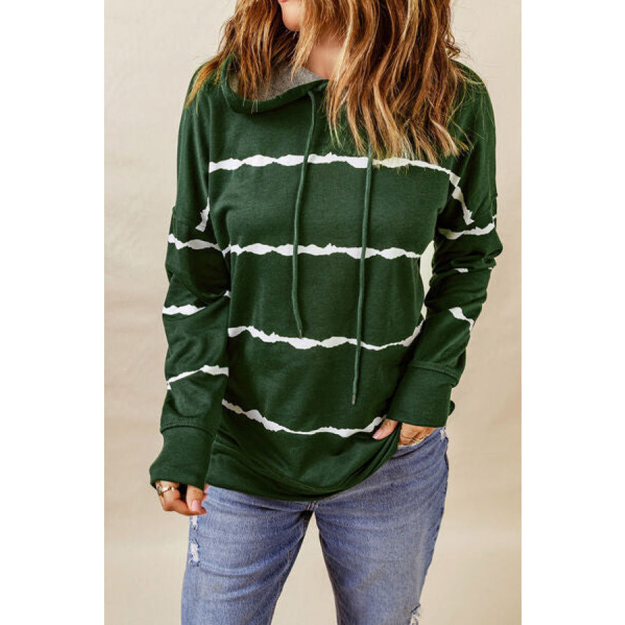 Drawstring Striped Dropped Shoulder Hoodie Apparel and Accessories