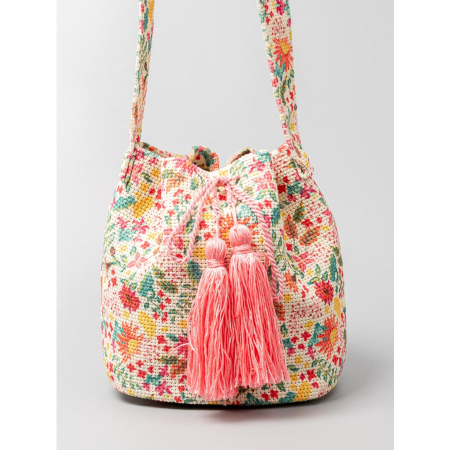 Drawstring Tassel Geometric Shoulder Bag Floral / One Size Apparel and Accessories