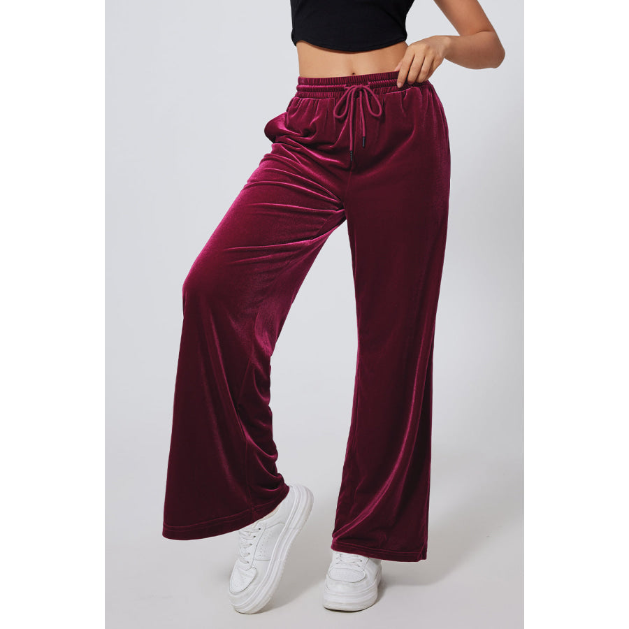 Drawstring Wide Leg Active Pants Apparel and Accessories