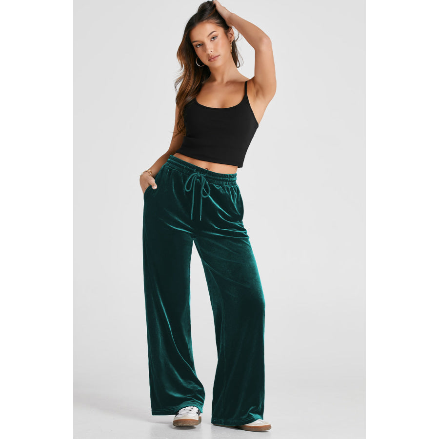 Drawstring Wide Leg Active Pants Apparel and Accessories