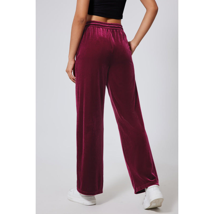 Drawstring Wide Leg Active Pants Apparel and Accessories