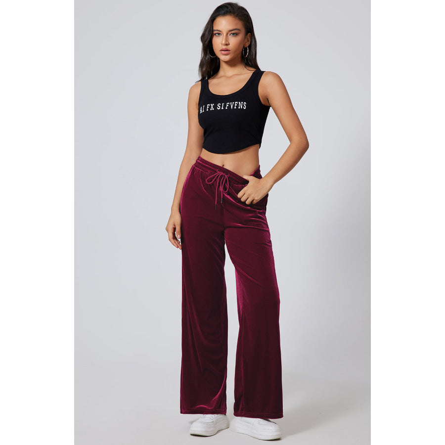 Drawstring Wide Leg Active Pants Apparel and Accessories