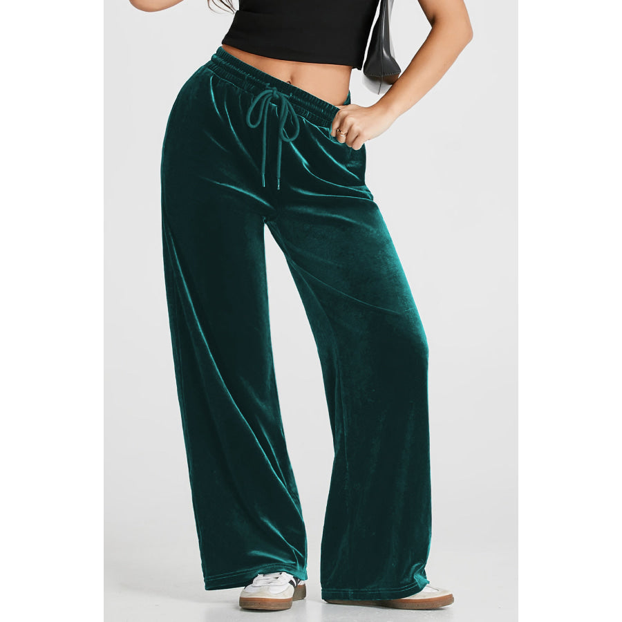 Drawstring Wide Leg Active Pants Black Forest / S Apparel and Accessories