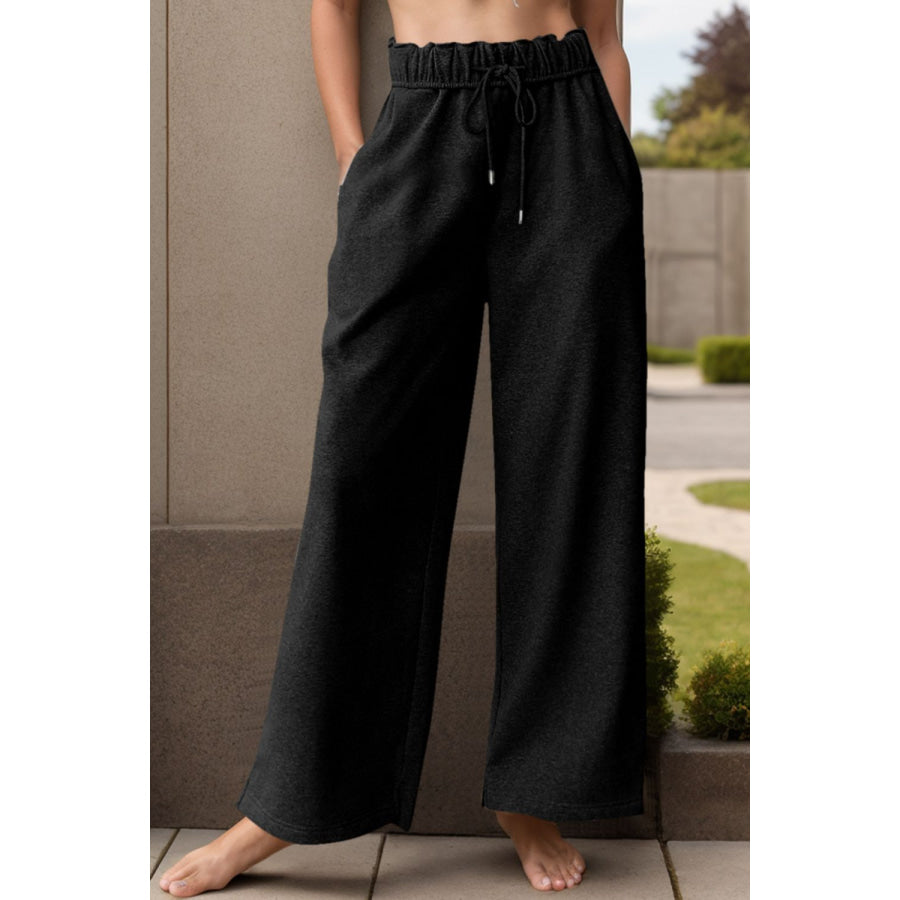 Drawstring Wide Leg Active Pants Black / S Apparel and Accessories