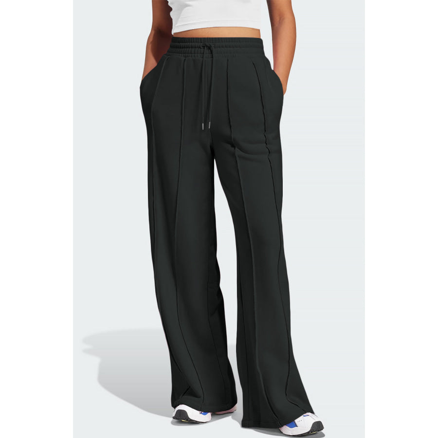 Drawstring Wide Leg Active Pants Black / S Apparel and Accessories