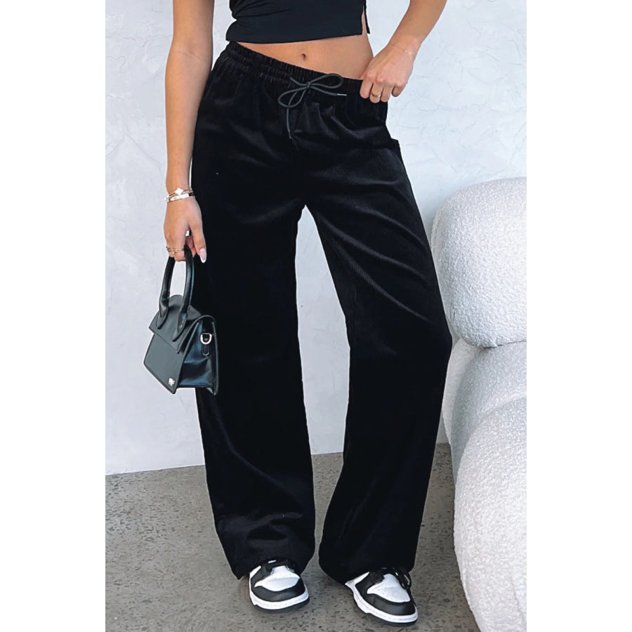 Drawstring Wide Leg Active Pants Black / S Apparel and Accessories