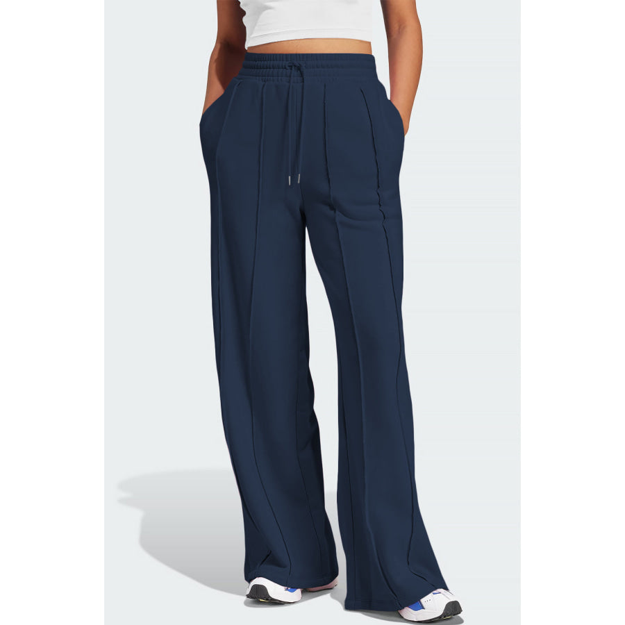 Drawstring Wide Leg Active Pants Dark Navy / S Apparel and Accessories