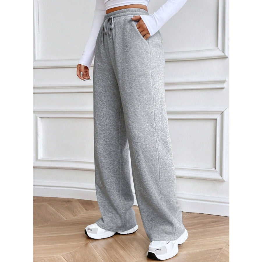 Drawstring Wide Leg Pants Light Gray / S Apparel and Accessories