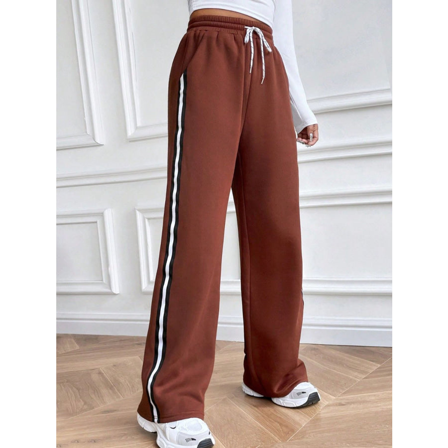 Drawstring Wide Leg Pants Brown / S Apparel and Accessories