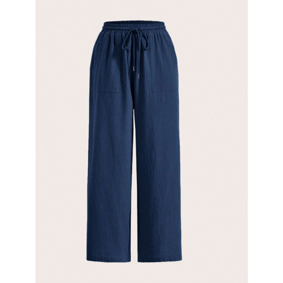 Drawstring Wide Leg Pants Navy / S Apparel and Accessories